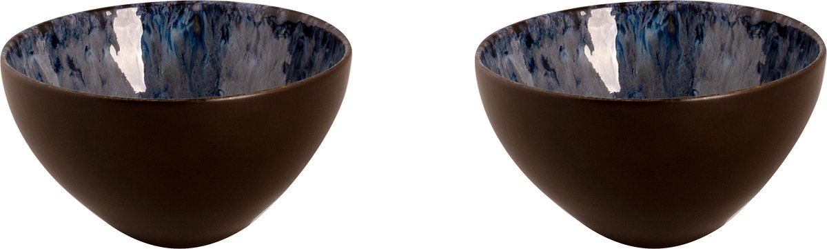 Palmer - Lester - Schaal - Kom - 2 stuks - 80 cl - ø 15 cm - Blauw/Zwart - Stoneware - Bordenset