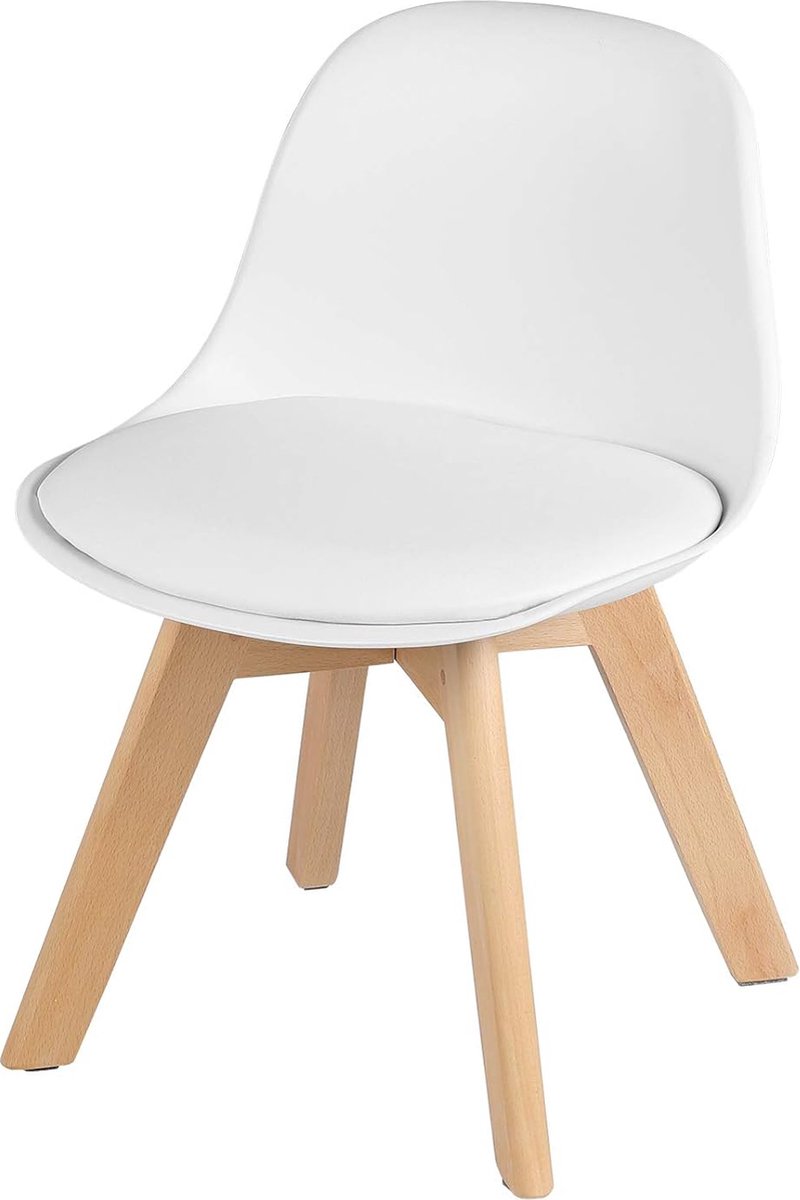Kinderstoel met houten poten - zithoogte 33 cm - stabiele kinderstoelen met rugleuning voor kinderkamer - PP + PU (wit)