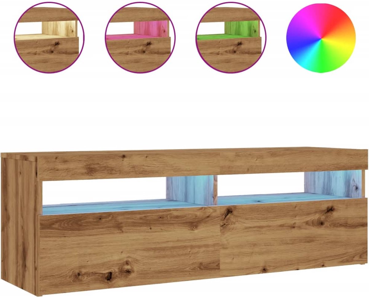 vidaXL - Tv-meubel - met - LED - 120x35x40 - cm - bewerkt - hout - artisanaal - eiken