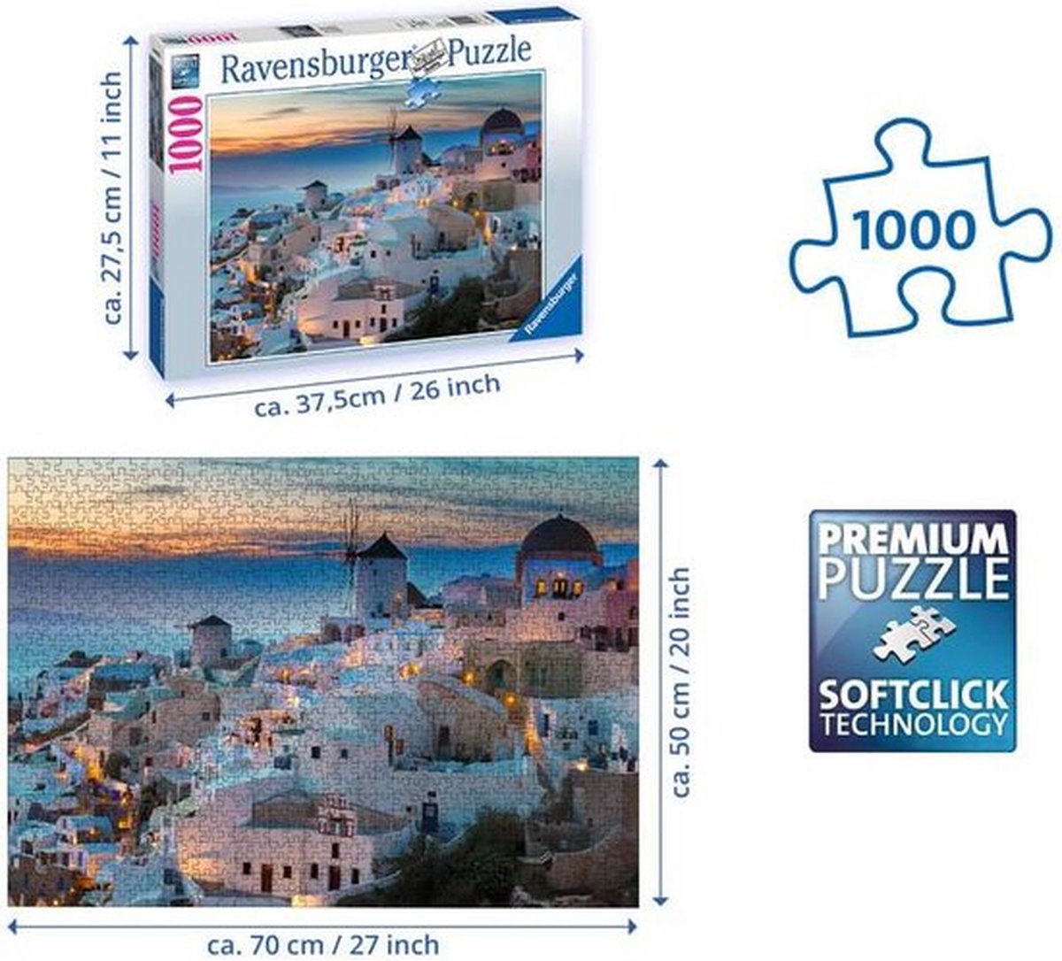 Ravensburger puzzel Avond in Santorini - Legpuzzel - 1000 stukjes — afbeelding 3