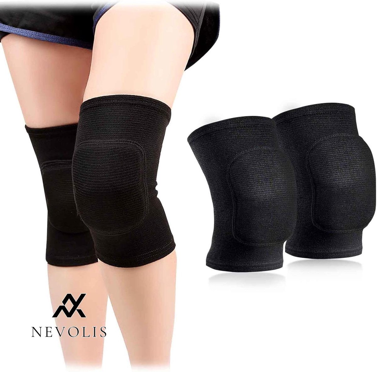 Nevolis 1 x dubbele kniebandage stretch zachte armband zwart ademende mouwen dans volleybal yoga tennis fietsen joggen .