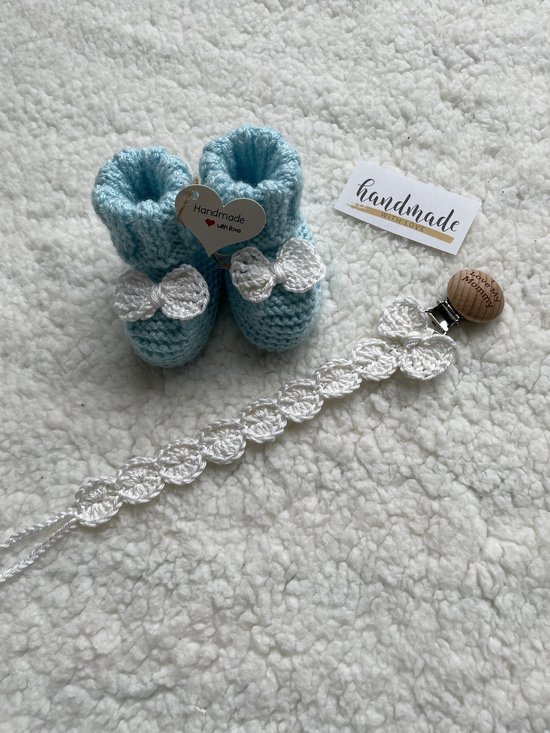 Maminobaby.nl baby geschenkset jongens | Handgemaakt | Babyslofjes | Speenkoord | Kraamcadeu | Babyshower — afbeelding 2