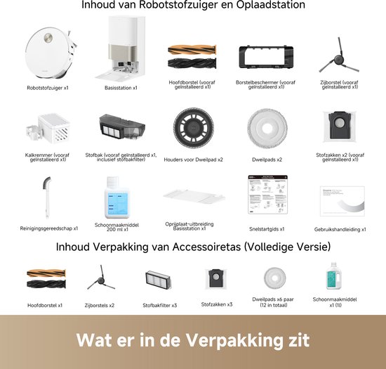 Ytaland Reserveonderdelen, accessoires voor de Dreame X50 Ultra Complete/X50 Ultra/L50 Pro Ultra/X50 Master robotstofzuiger (2 hoofdborstels, 4 zijborstels, 4 Hepa-filters, 4 stofzakken, 4 dweilpads