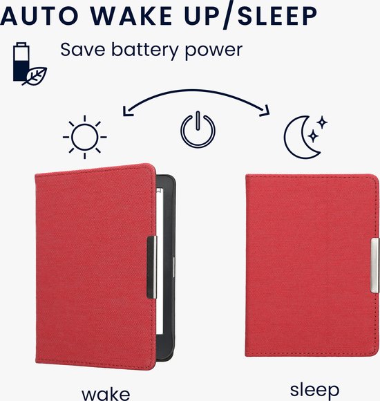 kwmobile e-reader hoesje geschikt voor Kobo Clara BW / Colour hoes - E reader flip case met magneetsluiting - Ereader cover - Denim design in rood van Merkloos — afbeelding 2