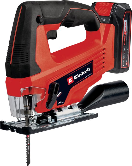 Einhell Accu Decoupeerzaag TC-JS 18/70 Li Kit - Power X-Change - 18 V/Li-ion - Slaghoogte: 20 mm - Versteksneden: max. 45° - Incl. 1 zaagblad - Incl. 2.5 Ah Accu en 1x lader