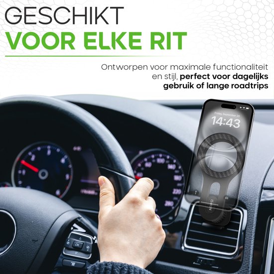 Een persoon met een iPhone aan de iSetchi MagSnap ventilatieroosterhouder in een auto.
