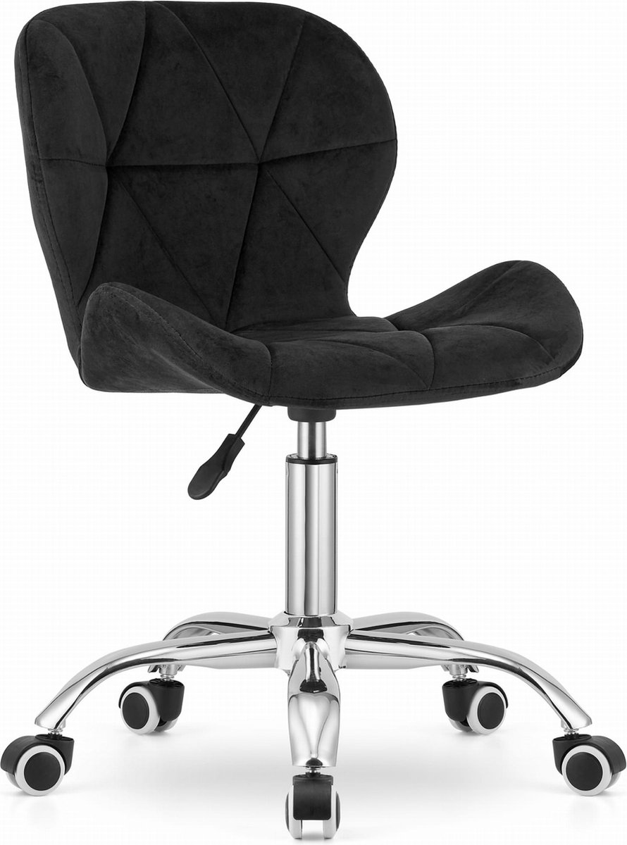 Bureaustoel AVOLA DORY-21 Zwart, Velvet Zitting, Ergonomisch en Verstelbare Zithoogte, 5-Poot Chrome Basis, Geschikt voor Thuis en Kantoor, Max. 110 kg