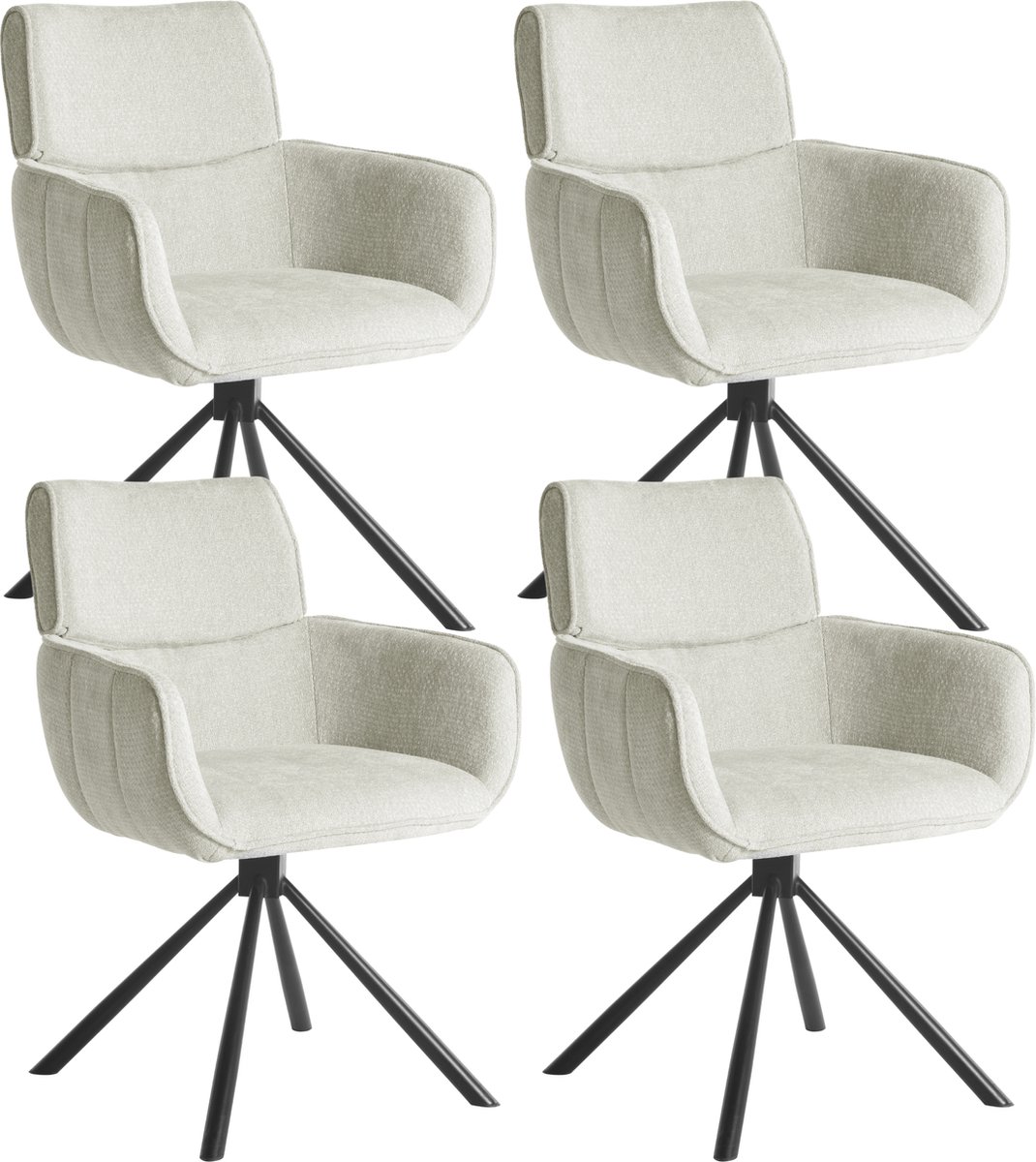 Marta Eetkamerstoel - Set Van 4 - Beige - Linnen Stof - Industrieel - Metalen poten - Stoelen
