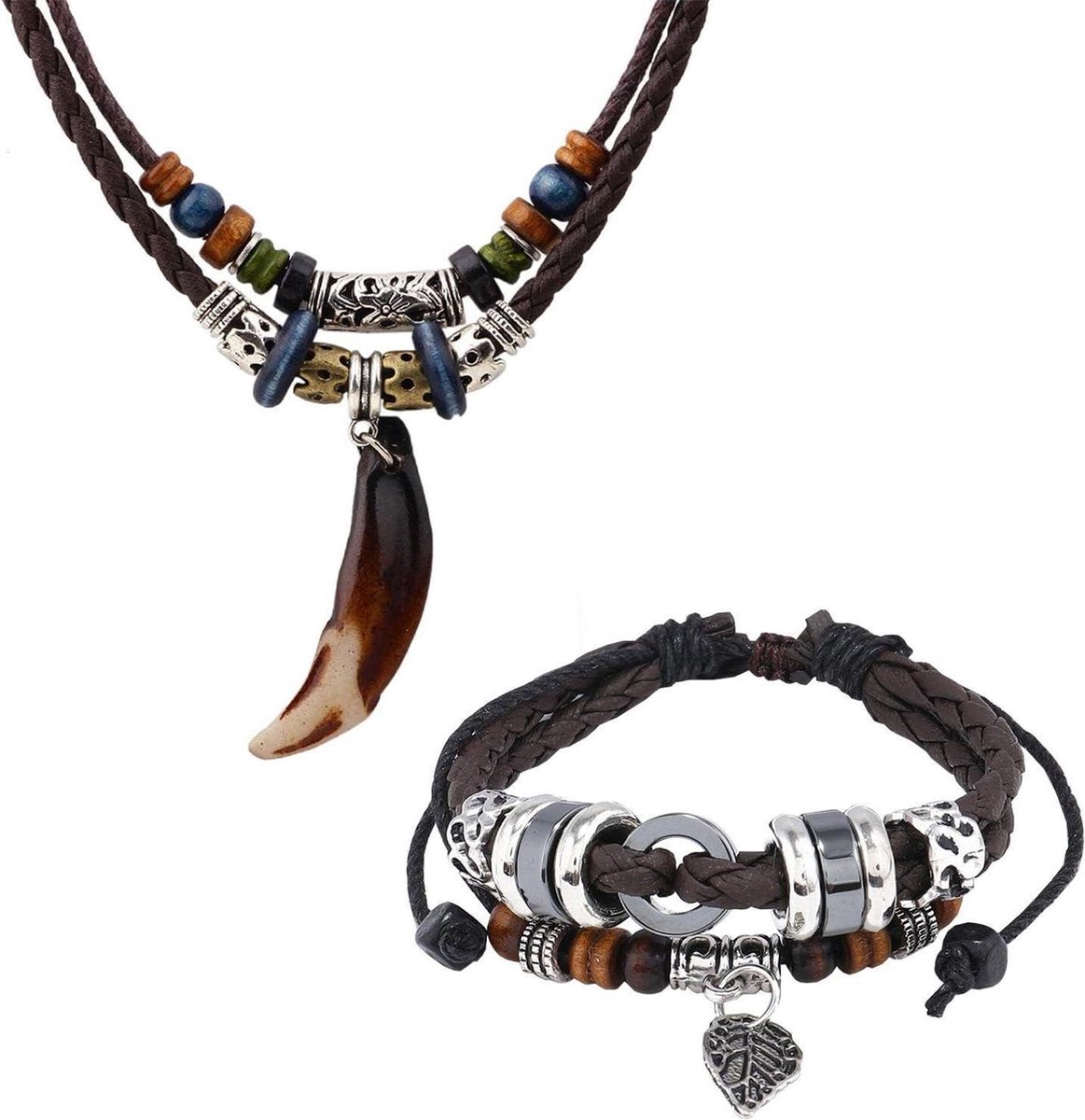 Goedkoopste Vintage halsketting met hanger verstelbaar - leren koord halsketting voor heren - gevlochten armband - mode-accessoires .