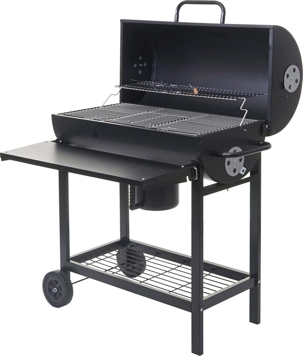 Barbecuetrolley MCW-F70, houtskool barbecue staander barbecue tuinbarbecue met dekselplateau, staal 103x93x70cm zwart