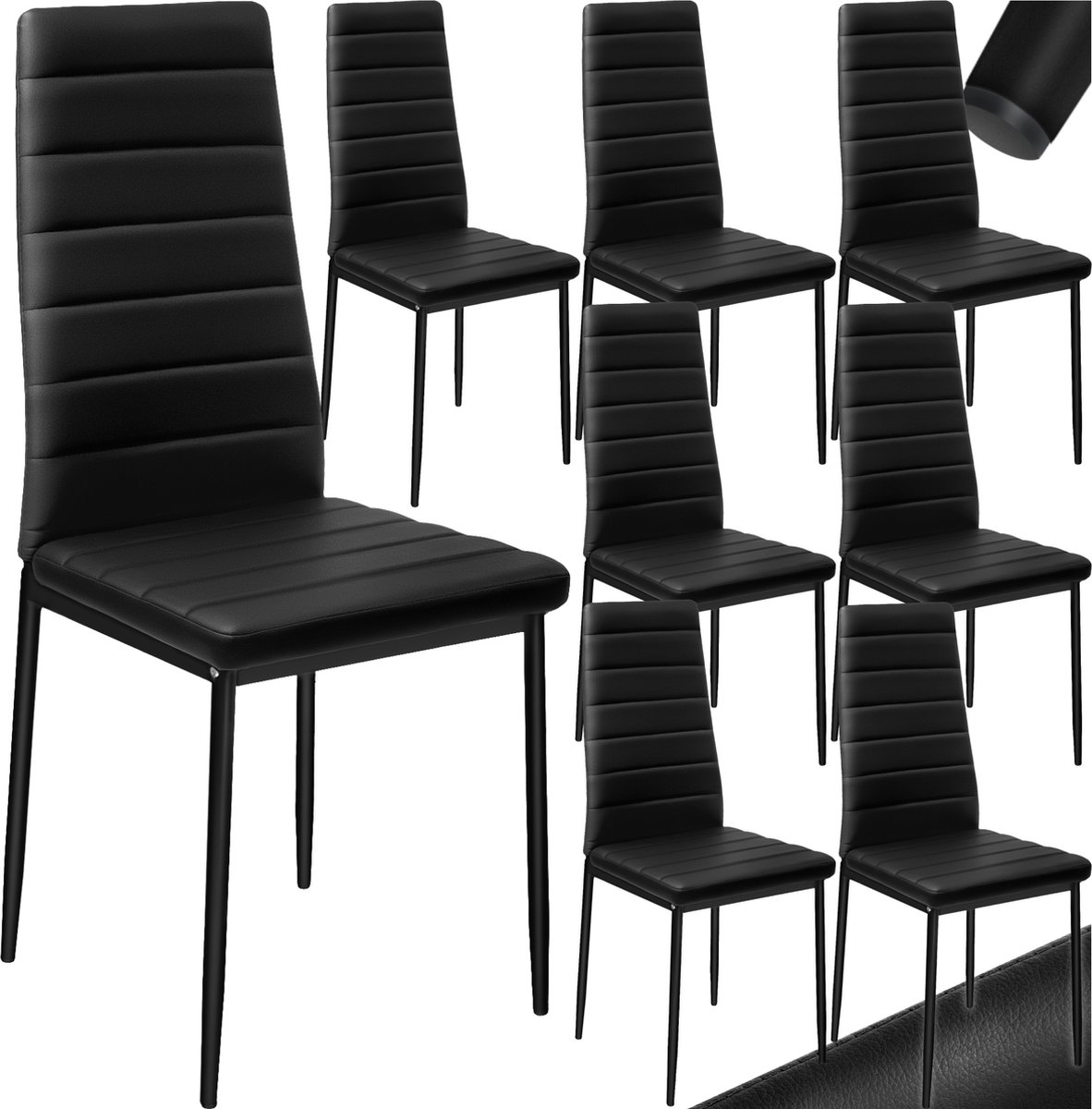 Tectake Set van eetkamerstoelen - Kunstleren stoelen met hoge rugleuning - Minimalistische, elegante stoel - Gering gewicht en eenvoudige montage - Afmetingen (LxBxH) 45 x 48 x 98,5 cm - Belastbaar tot 150 kg - Set van 8 - Zwart