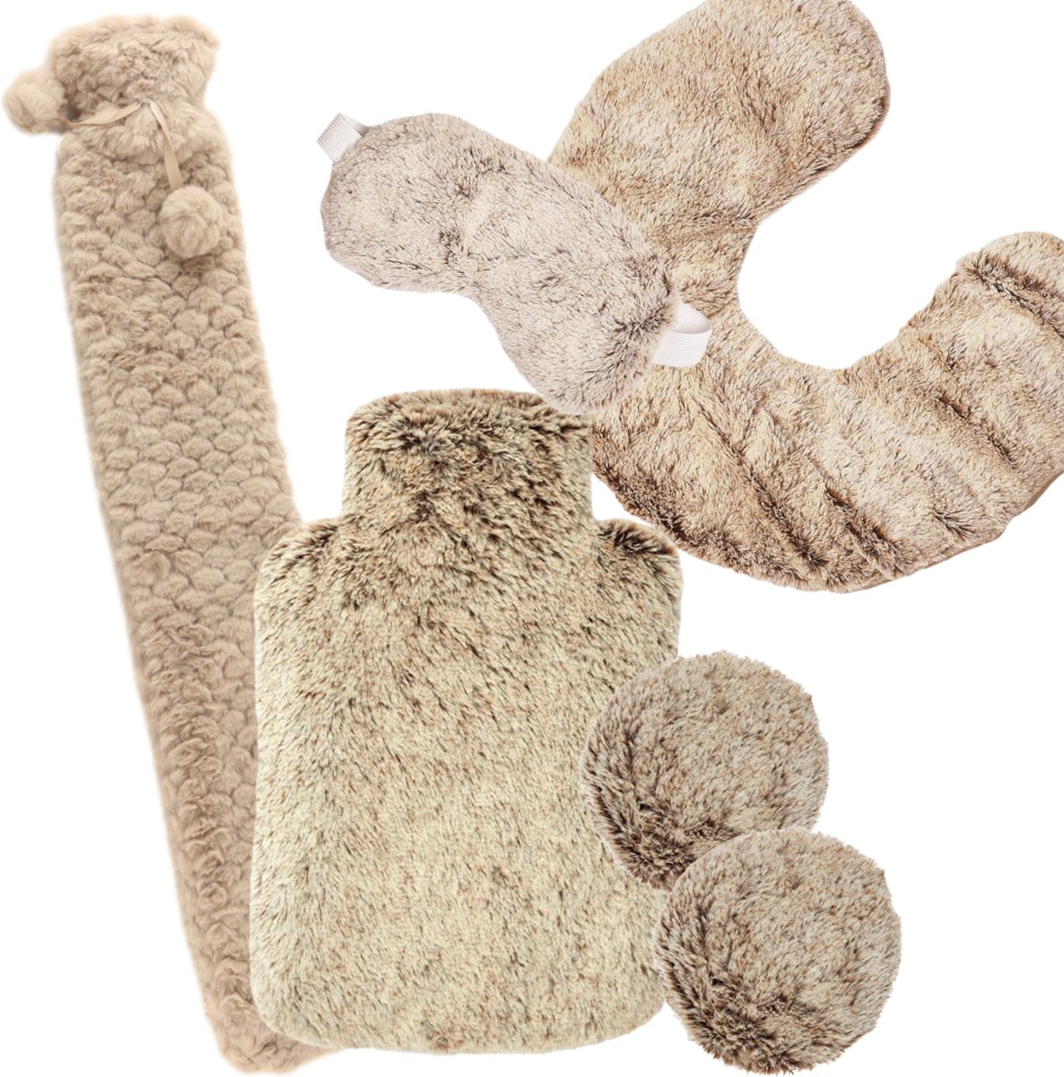 Goedkoopste MARBEAUX Warmwaterkruik - Set 6-Delig - Handwarmers - Nekkussen met Oogmasker - en Lange Warmwaterkruik - Kersenpitkussen - met Hoes