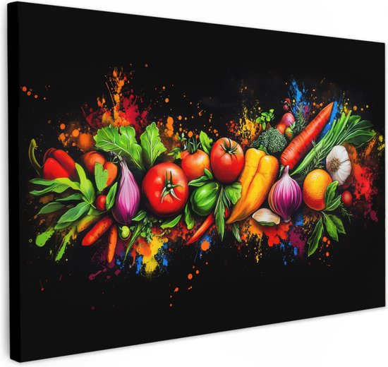 Canvas schilderij 120x80 cm - Wanddecoratie Groente - Eten - Kruiden - Graffiti - Koken - Muurdecoratie accessoires - Keuken decoratie muur - Schilderijen op canvas