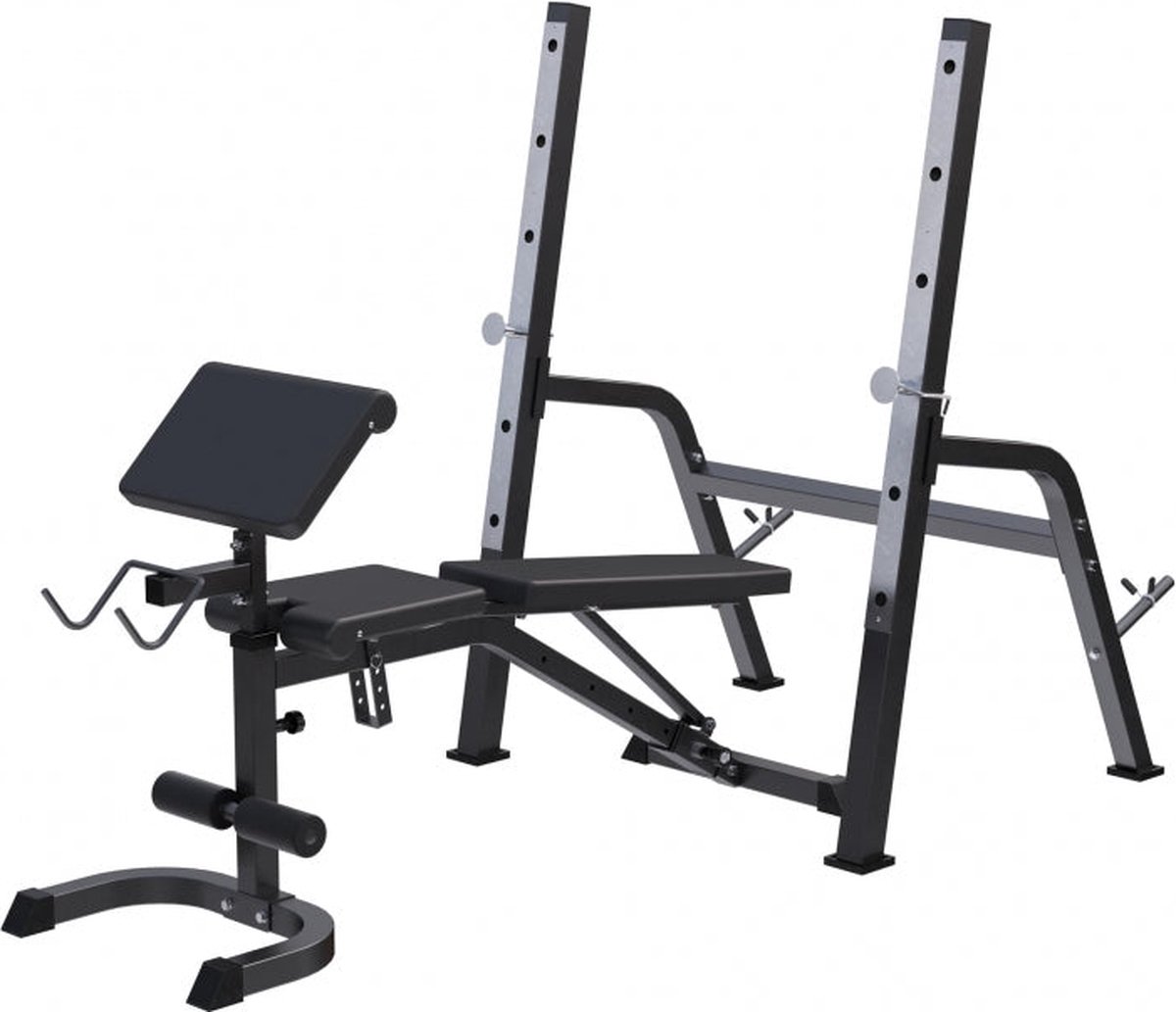 Gorilla Sports Halterbank met Squat Rack - Haltersteunen met 6 standen - Zwart
