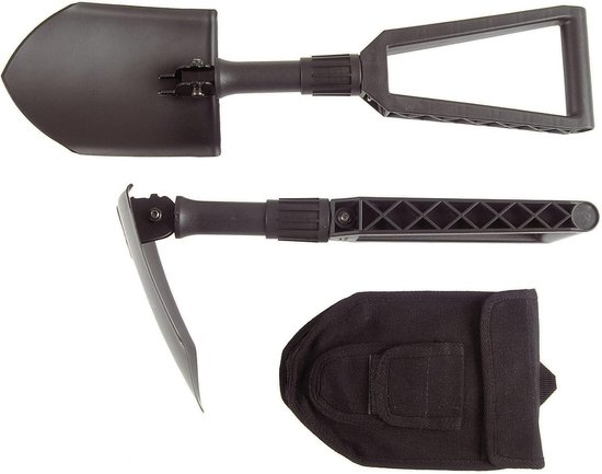 Opvouwbare spade voor kampeerders en bergbeklimmers - lengte 59 cm - gehard boorstaal - zwart - met canvastas van Merkloos	 — afbeelding 3