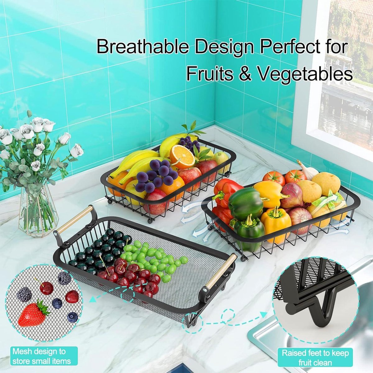 Alnemy Keramische Obst-etagère met 3 verdiepingen, Obstmand-etagère voor het gezin, Moderne fruitschaal met natuurlijke bamboe standaard voor groenten, fruit, snacks, speelgoed (Beige