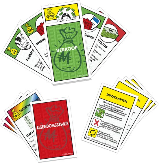 Kaarten van Monopoly Uitbreiding Koop Alles: eigendomsbewijs, info- en verkoopkaarten.