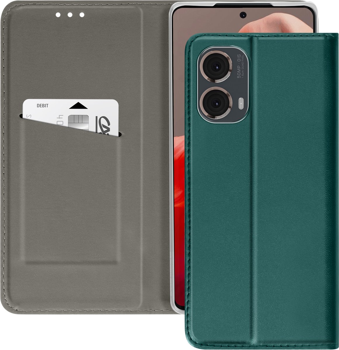 Avizar Hoesje Geschikt voor Motorola Moto G85 Magnetische Flap Kaart Case, Donkergroen