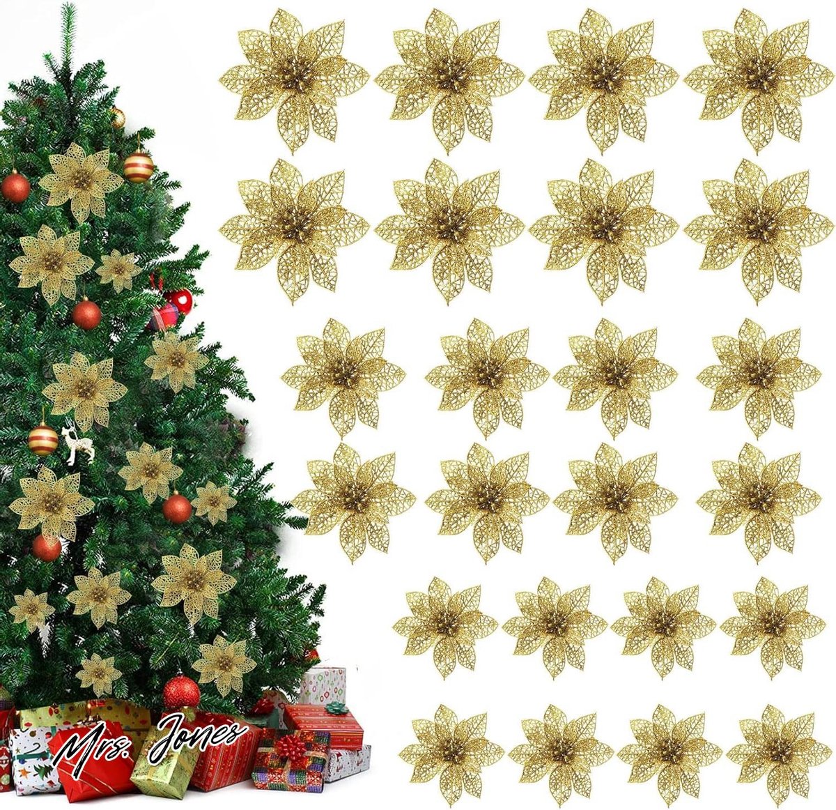 Mrs. Jones 24 stuks kunstbloemen kerstster kerstboomdecoratie - kerstboomversiering ornamenten decoratie. .