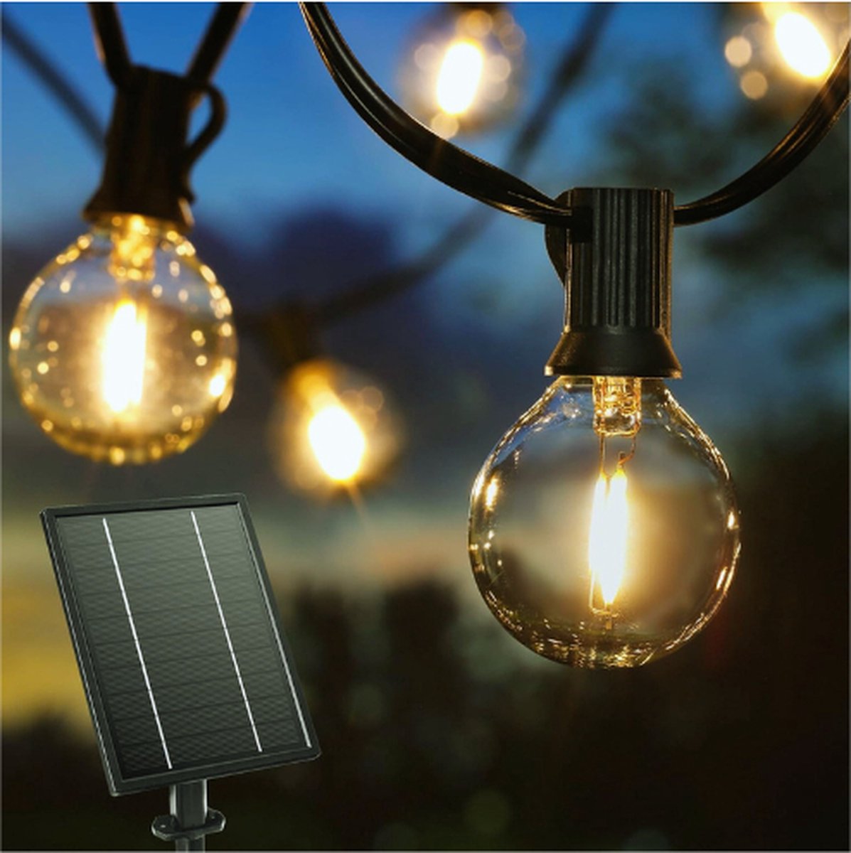 Lichtketting Op Zonne-Energie - G40 - 9,9 m - 25 Ledlampen - Voor In De Tuin - Waterdicht - Voor Bruiloft - Feest - Patio - Terras - Binnen - Huis - Kerstdecoratie - Warmwit