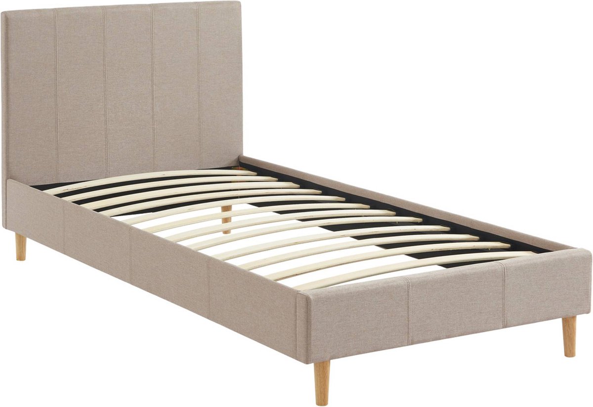 sweeek - Bed met lattenbodem en hoofdeinde, stoffen afwerking, b202 x d96 x h88cm