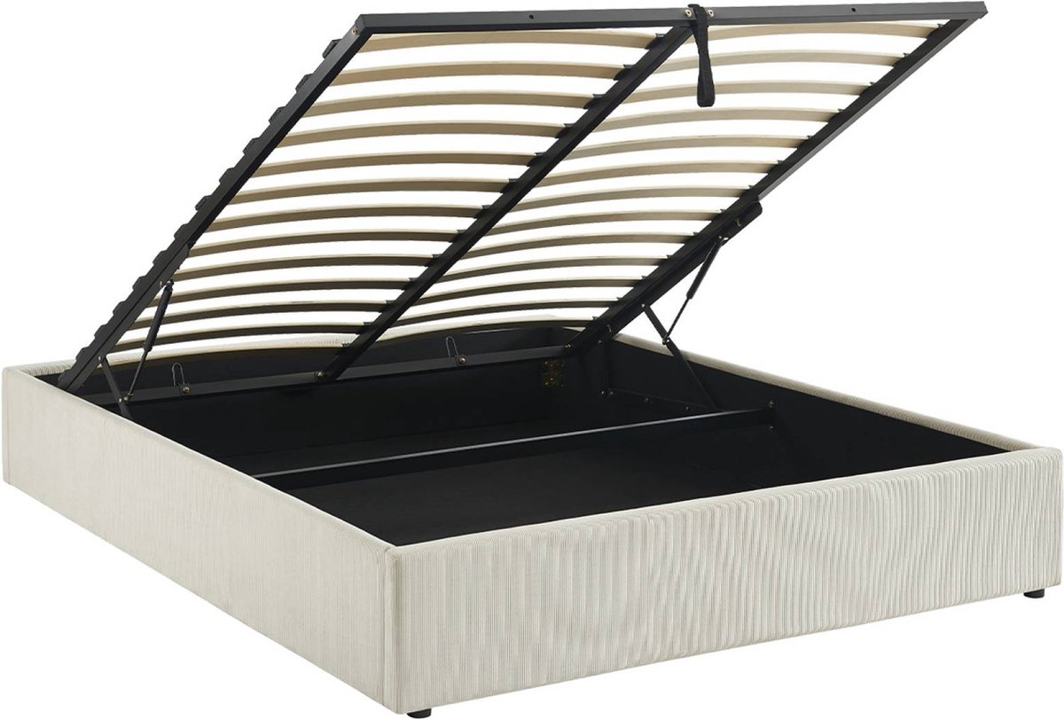 sweeek - Bed met lattenbodem en hoofdeinde, b213 x d166,5 x h32cm, afwerking corduroy