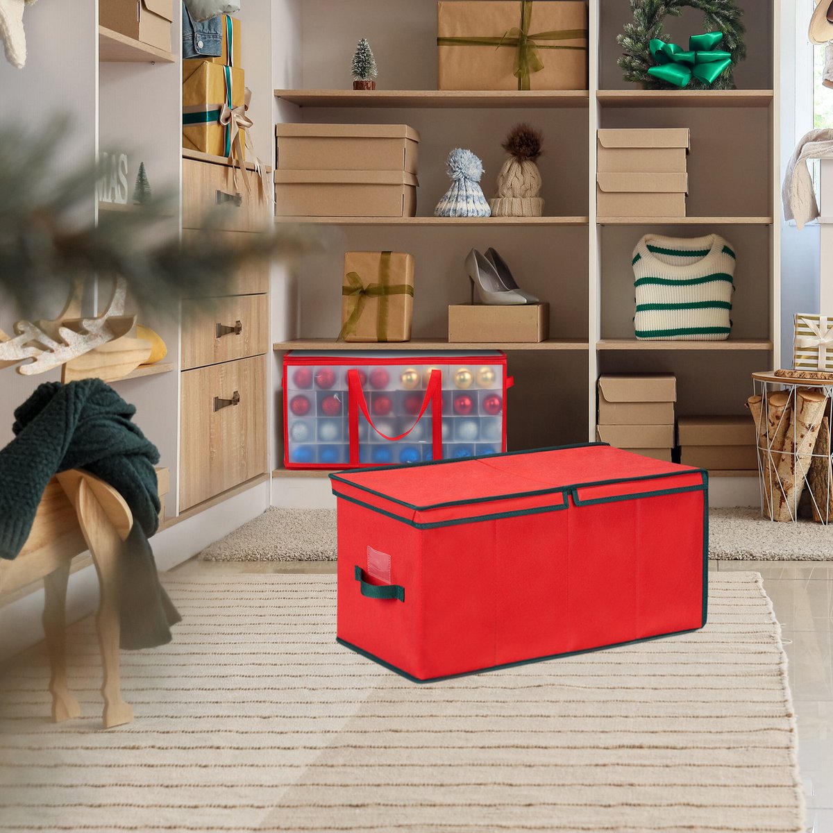 Boîte De Rangement Pour Boules De Noël 64 Compartiments - 30x30x30 Cm, Rouge - Protection Et Organisation Décorations De Sapin