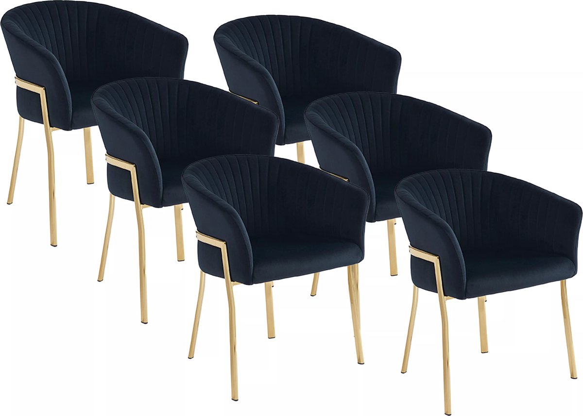 Vente-unique Set van 6 stoelen met armleuningen van fluweel en goudkleurig metaal - Zwart - ZAOVA
