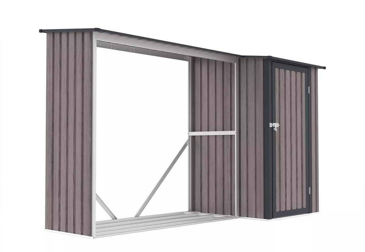 Vente-unique Houtstapelplaats in gegalvaniseerd staal met opbergruimte 3,49 m³ - 2,5 stapelmeter - L282 x D109 x H168 cm - DORWOOD