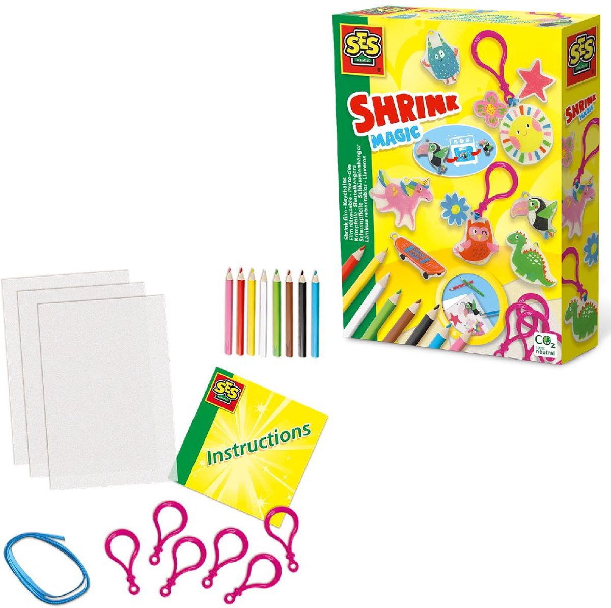 SES Creative - Krimpfolie - Sleutelhangers maken - inclusief kleurpotloden, hangers en lint - knutselpakket - Creatief - Knutselen — afbeelding 2