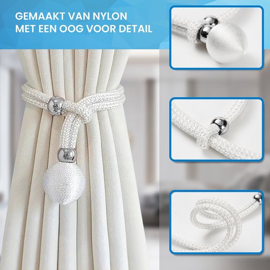 YONO Support de Rideau de Luxe - Embrasse de Rideau Moderne - Corde d'attache de Rideau - 2 pièces - Wit