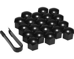 Knaak Wielmoerkapjes 17 mm - Zwart Glans - Kunststof - Set van 20 stuks + Tweezer Tool - Universeel