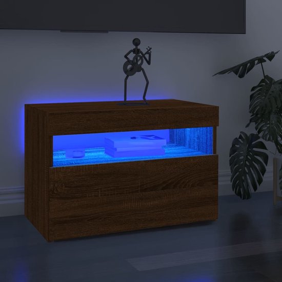 VidaXL Tv meubel Met LED 60x35x40 Cm Bruin Eiken Tv meubel Led VidaXL Tv meubel Met LED 60x35x40 Cm Bruin Eiken Tv meubel Led