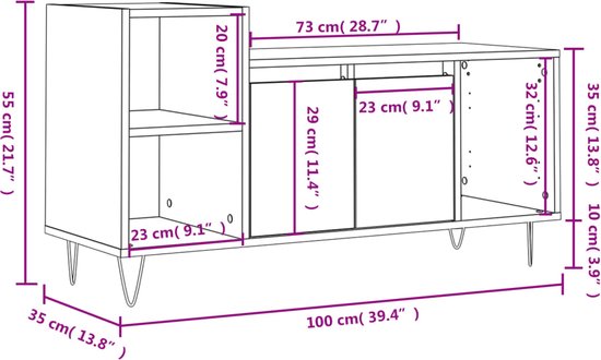 vidaXL Meuble TV - 100x35x55 cm - Chêne Sonoma Grijs Meuble TV - Meuble TV - Meuble Médias - Table basse - Meubles de salon