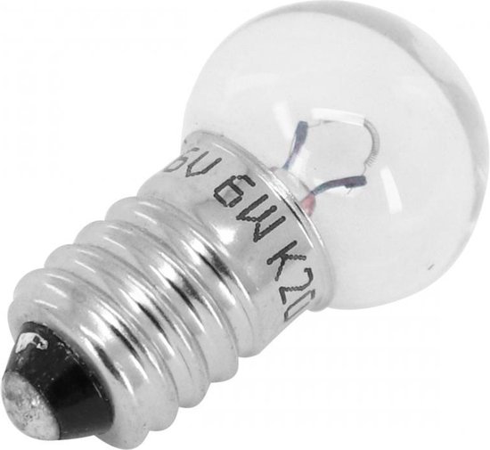 Glazen lampje met metalen E10 schroefdraad, 6V 6W