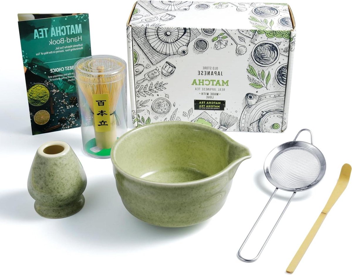 Matcha set - garde kom lepel filter houder handleiding - authentieke Matcha-ervaring - stijlvol cadeau - theeliefhebbers
