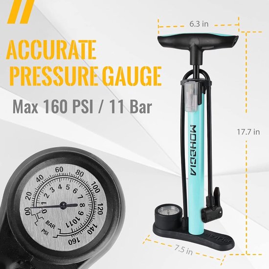 Bomba De Taller 160 PSI - Inflador Presta Y Schrader Con Manómetro, Ideal Para Bicis Y Vehículos