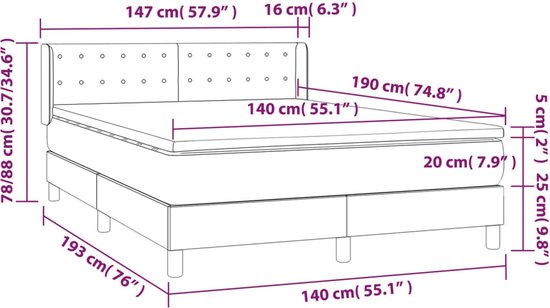 vidaXL Lit à sommier tapissier - Simili cuir - Grijs - 193 x 147 cm - Tête de lit réglable - Matelas à ressorts ensachés - Soutien mi-ferme - Surmatelas doux pour la peau - Lit
