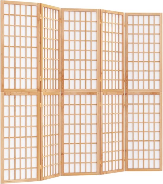 vidaXL de séparation de pièce de style japonais - 5 panneaux - 200 x 170 cm - Paravent de confidentialité - Cloison de séparation en bois - Paravent pliable