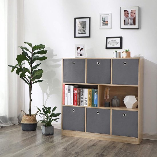 SONGMICS opbergdoos, set van 4, wasbare organizerdozen, 26 x 26 x 28 cm, 2 handgrepen, opvouwbaar, Oxford-stof, imitatielinnen, onderhoudsvriendelijk, metalen etikethouder, duifgrijs ROB226G04