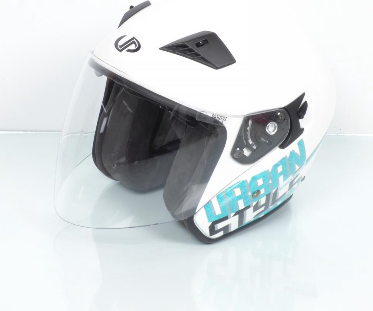 casque jet up pour homme / femme up taille xs voorstad wit glanzend blauw / 53-54cm neuf