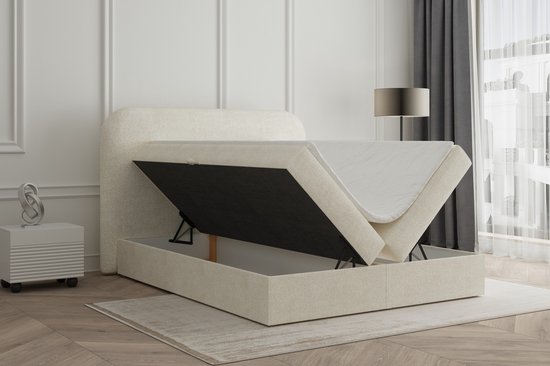 Lit à sommier tapissier 07 (Bonell, Topper, Bouclé, lit double tête de lit rembourrée avec sommier à lattes) - Gris clair (Anthology 15)