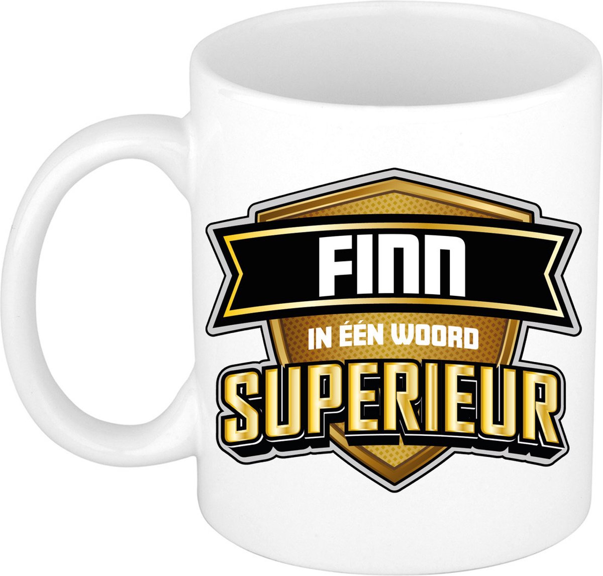 Bellatio Decorations Naam mok Finn - wit - Superieur - keramiek - 300 ml - collega beker - cadeau