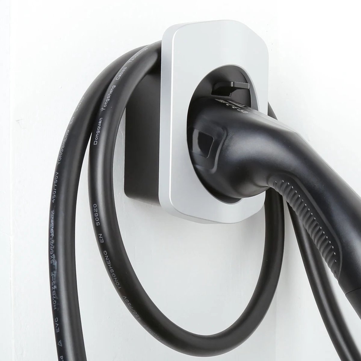 Muurbeugel ZILVER voor nette opslag van laadkabel - Laadkabelhouder