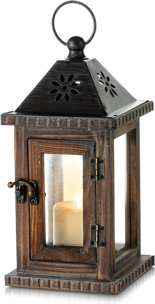 Goedkoopste Kaarslantaarn Boerderij Decoratief Hout - Vintage Houten Lantaarn Thuis Woonkamer Open Haard Schoorsteenmantel Patio Tafel Kerst Feestelijke Landelijke Decor Rustieke Bruiloft