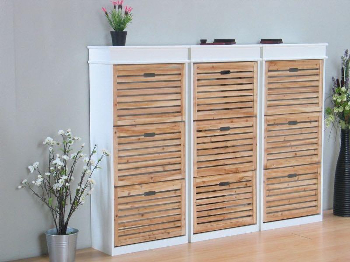 Schoenenkasten Napoli (set van drie) met 3 lades wit / eiken