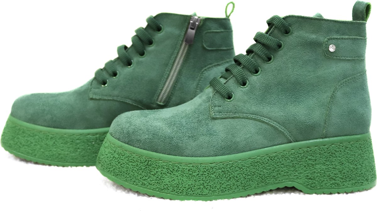 Efrin Veterboots met plateauzool - Groen