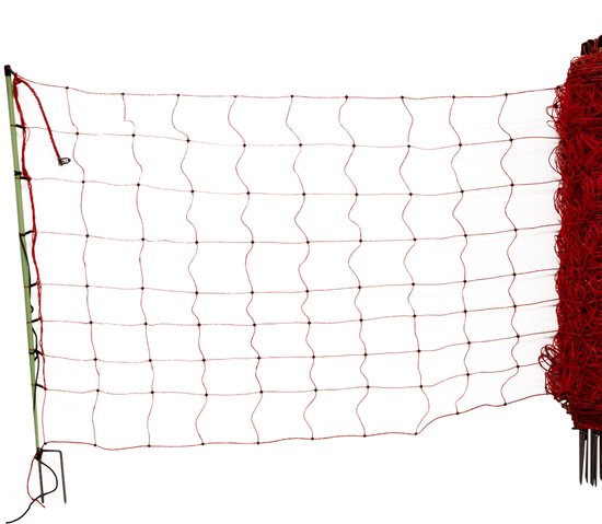 Euro-net dubbelpunt - Compleet professioneel afrasteringsnet - Voor elektrische afrastering – Geschikt voor schapen, lammeren en geiten – L50mxH106cm – Rood
