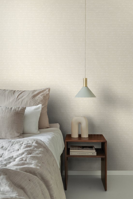 papier peint intissé imprimé craie manuscrite noms de fleurs latines beige - 128033 ESTAhome