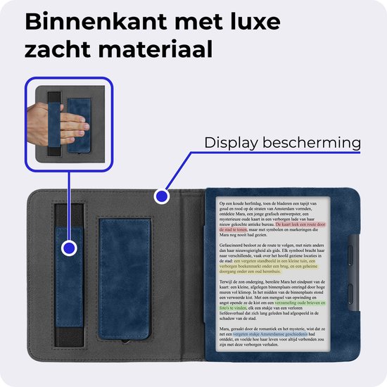 Hoesje Geschikt voor Kobo Libra Colour Hoesje Leer Luxe Bescherm Case Met Screenprotector - Hoes Geschikt voor Kobo Libra Colour Leren Hoes Book Cover - Donkerblauw van Hoesje  — afbeelding 5